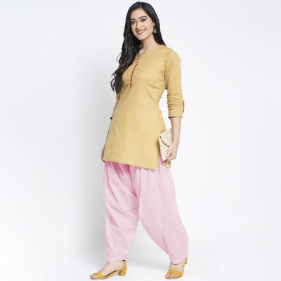 Women Pink Solid Cotton Salwar