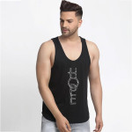 Men Black & White Printed Cotton Apple Cut Gym Vest