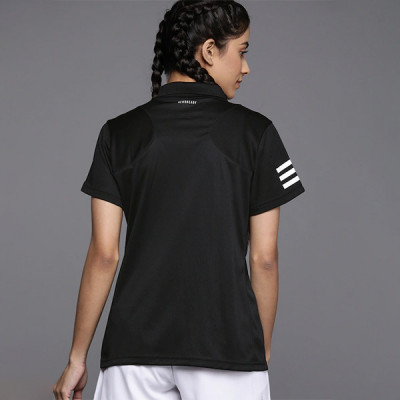 Women Black Solid Perforated Aeroready Polo Collar T-shirt