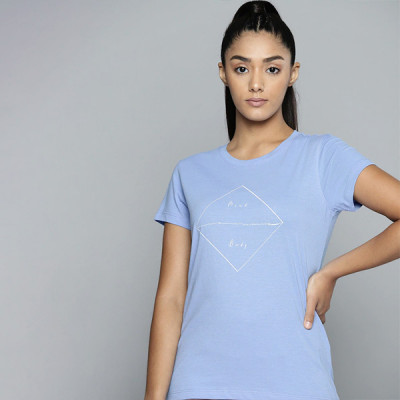 Yoga Women Aqua Melange Bio-Wash Typography Tshirts