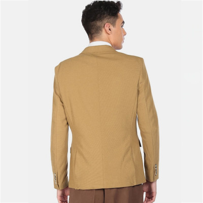Men Khaki-Colored Solid Single Breasted Slim-Fit Blazers