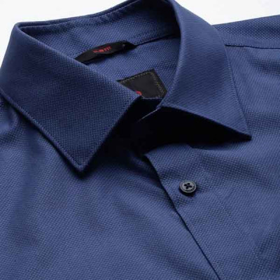 Men Blue Self- designed Slim Fit Pure Cotton Formal Shirt