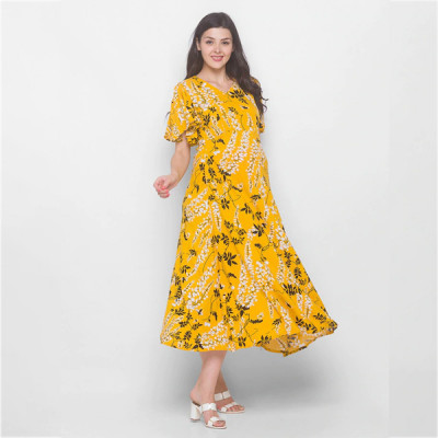 Yellow & Brown Floral Maternity Midi Dress