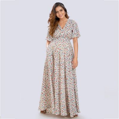 White Floral Georgette Maternity Maxi Dress