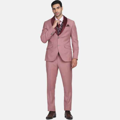 Men Pink Solid Set Of 4 Piece Slim Fit Suits