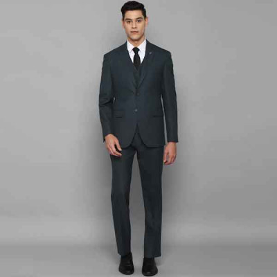 Men 3 Piece Grey Solid Suits With Double Sided Waist Coat
