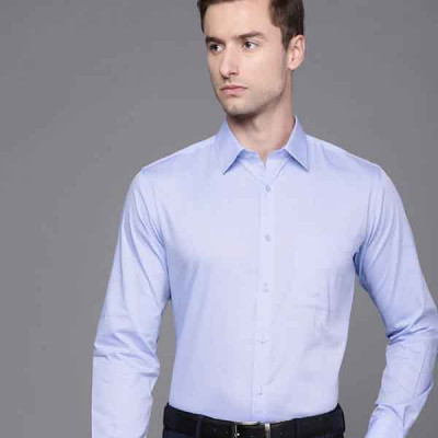 Men Blue Self-Design Slim Fit Pure Cotton Formal Shirt