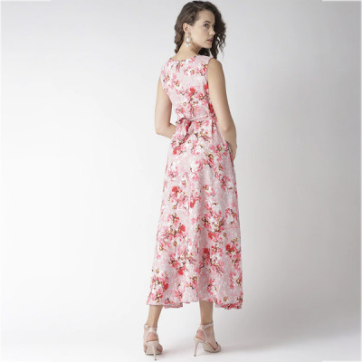 Pink Floral Print Maxi Dress