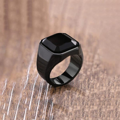 Men Black Stainless Steel Square Shaped Steel Ring