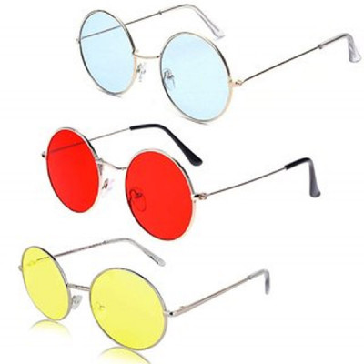 Adam Jones Round Unisex Uv Protected Sunglasses Pack Of 3 Blue Red Yellow