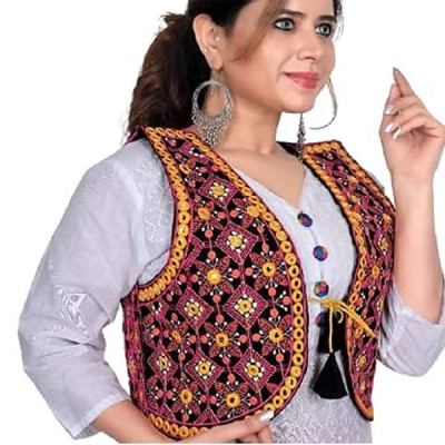 Shivam Fashion Cotton Rajasthani Embroidered Jacket for Women with Mirror Work Traditional Ethnic Shrug Jacket for kurti Navratri Gujrati Kutchi Koti