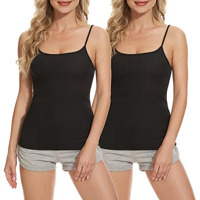 SIMIYA 2 Pack Basic Camisole for Women Adjustable Long Spaghetti Strap Tank Tops Lightweight Cami Undershirts