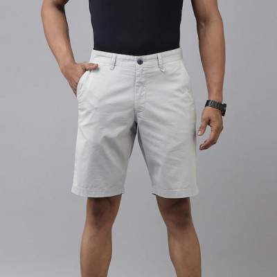Men Grey Solid Low-Rise Regular Shorts