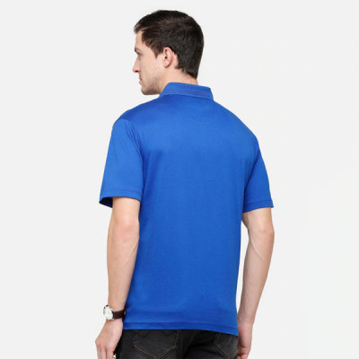 Men Blue Polo Collar Pockets T-shirt
