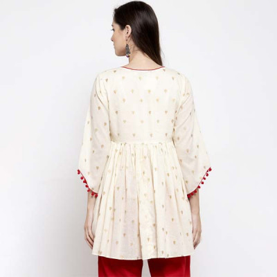 Women Off-White & Red Printed Tunic