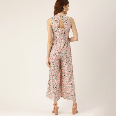 Women Pink & White Floral Print Cut-Out Detail Basic Jumpsuit