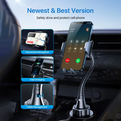andobil [2022 Newest] 15in Car Cup Phone Holder, [Stable & Adjustable] Long Gooseneck Cup Holder Phone Mount for Car Truck [Military-Grade] Fit for iP