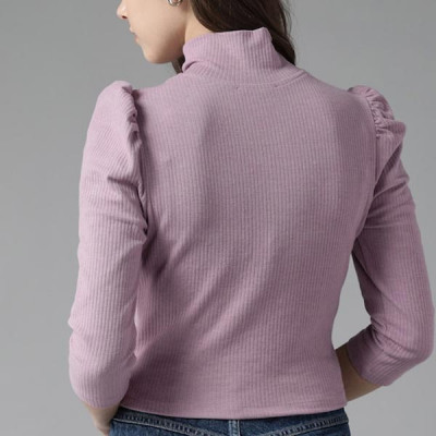 Lavender Ribbed Top with Puff Sleeves