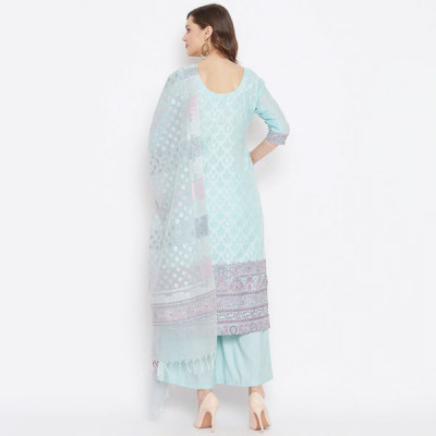 Women Sea Green & Pink Ethnic Motifs Woven Organic Cotton Unstitched Dress Material