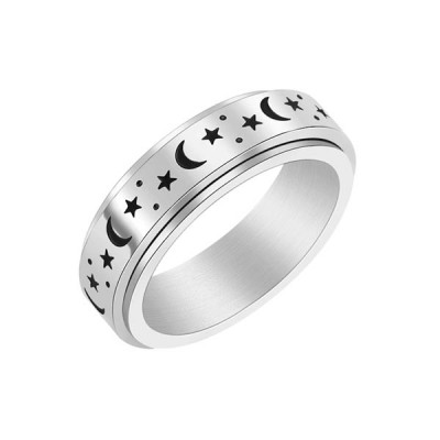 Woman Silver Moon Star Symbols Spinner Ring