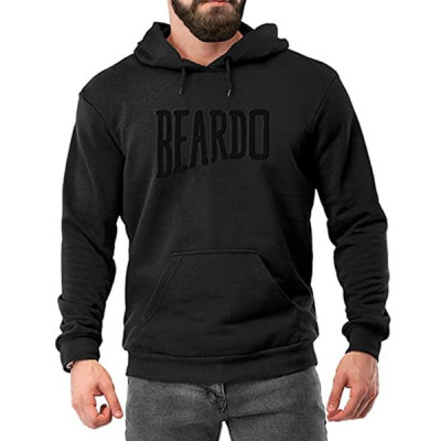 Beardo Solid Black Hoodie with Lion Print for Men