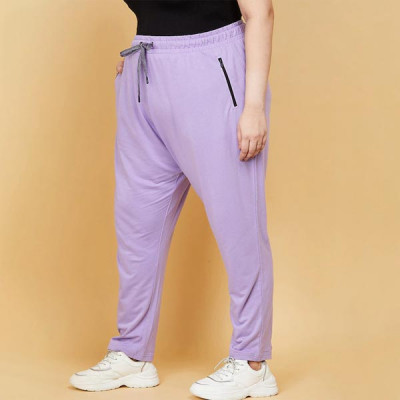 Women Plus Size Purple Solid Track Pants