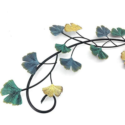 Bellaa Metal Wall Art Flower Ginkgo Leaf Abstract Blue Scroll Hanging Celtic 3D Sculpture Boho Home Decor Outdoor Farmhouse Rustic Japanese Style Gold