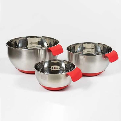 Kansara Stainless Steel Mixing Bowls, Non slip silicone base bowls with Handle,