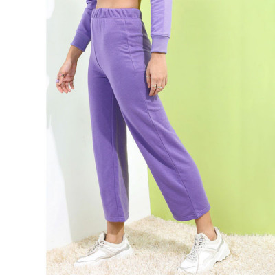 Women Purple Solid Flared Track Pants