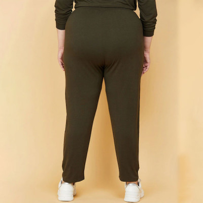 Women Plus Size Green Solid Track Pants