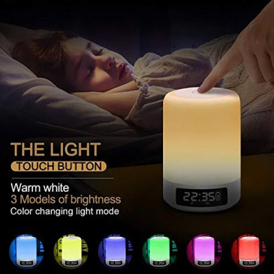 YSD Bedside Lamp with Bluetooth Speaker, Touch Sensor Table Lamp, Dimmable Warm White Light & Color Changing RGB, Alarm Clock & Hands Free Call Gifts