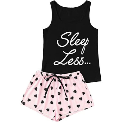 Floerns Women's Cute Sleeveless Tank Top and Shorts Sleepwear Pajama Set