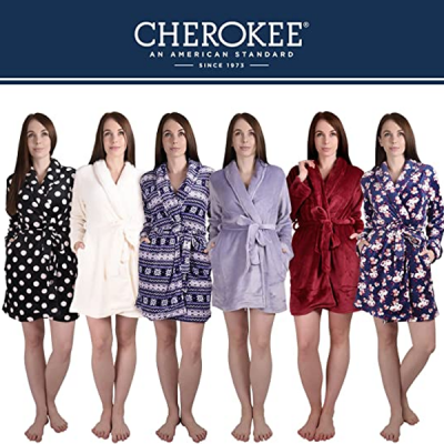 Cherokee womens Polyester Plush Shawl Collar Bathrobe Sleepwear