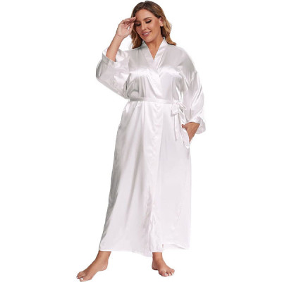 feslieacc Women's Plus Size Long Satin Robes Plus Size Long Silk Robes Kimonos Sleepwear Dressing Gown